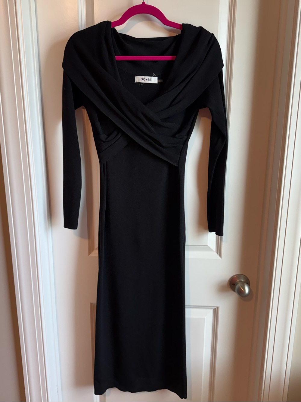 DO+BE Black Long Sleeve Wrap-Style Midi Dress